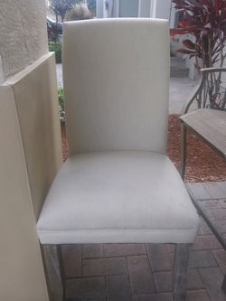 4 Dining/Living Room Chairs White Fabric And Wood Price Is $125 For ALL FOUR TOTAL!