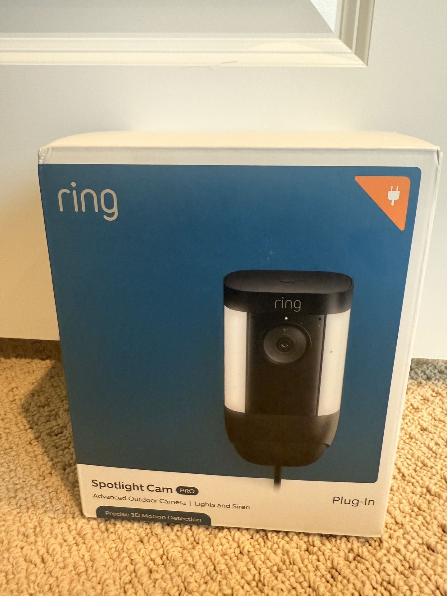 Brand New / Sealed - Ring Spotlight Cam Plus, Plug-in | Two-Way Talk, Color Night Vision, and Security Siren - Black