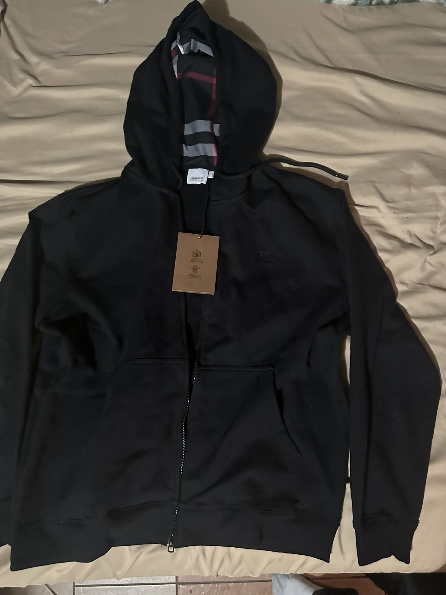 Authentic Burberry zip up with red hoodie 