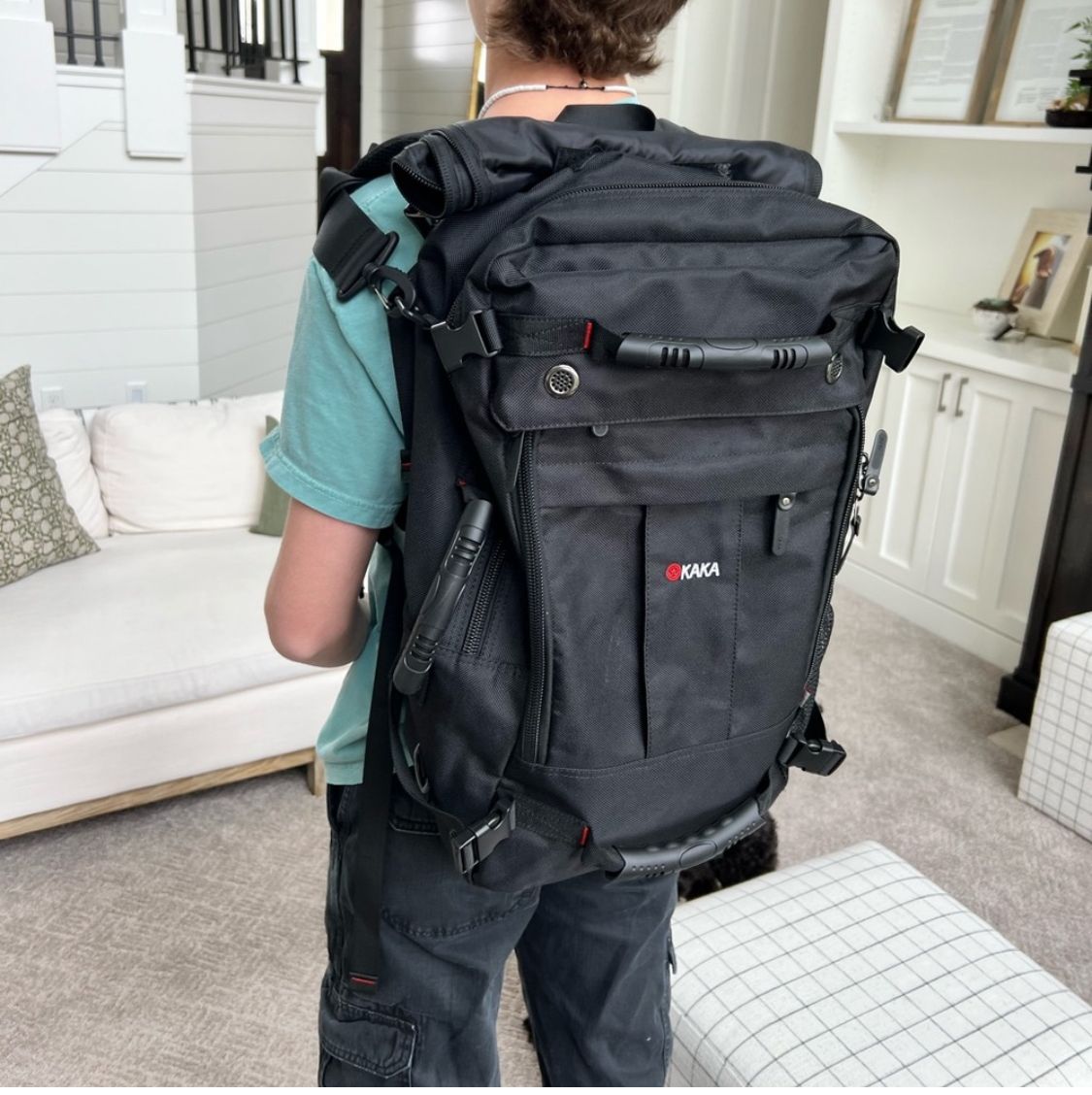 KAKA Travel Backpack, Carry On Flip to Duffel Bag Black, new