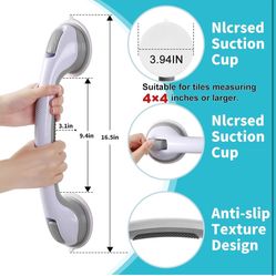 2Pc 16 Inch Grab Bars for Bathtubs and Showers Safety,No Drill Shower Grab Bar with Strong Suction Cups.Portable Bathtub Handle for Seniors