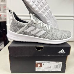 Women’s Size 9 Adidas Cloudfoam Pure Running Shoes | White/Gray | New | Cloudfoam Cushioning