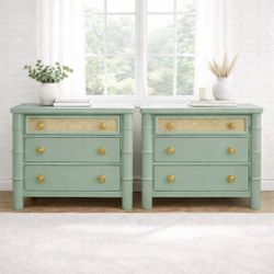 🌿 Vintage Sage Bamboo-Inspired OVERSIZED Nightstand Pair