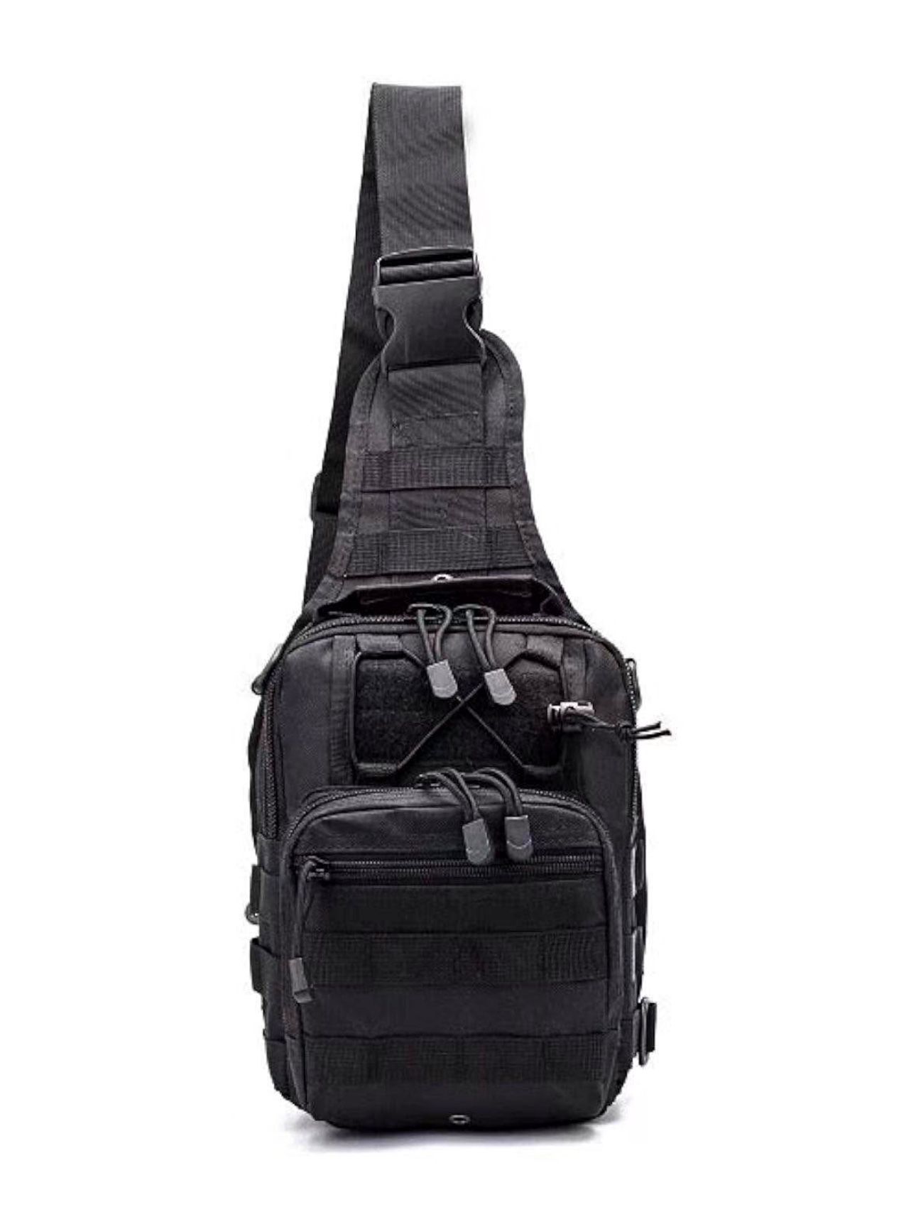 Black sling military bag with webbing