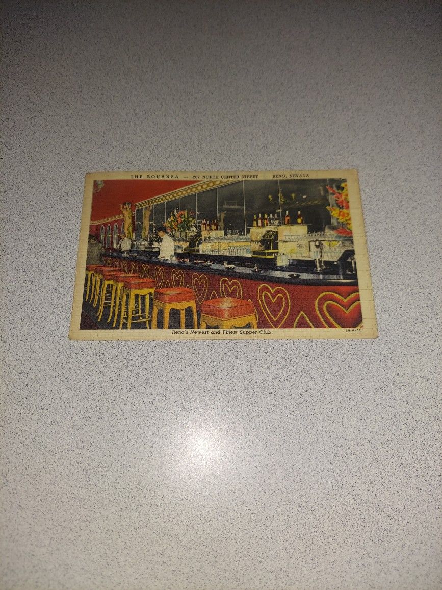 EXTREMELY RARE VINTAGE 1930 TO 1945 THE BONANZA 207 NORTH CENTER STREET RENO, NEVADA RENO'S NEWEST AND FINEST SUPPER CLUB UNUSED POSTCARD