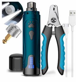 YABIFE Super Quiet Dog Nail Grinder & Clippers Kit with 2 LED Lights, 3 Speeds Up to 12,000 RPM, Lower Than 30dB Electric Pet Nail Trimmer for Small M