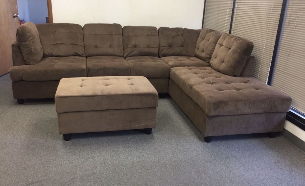 COSTCO Brown Chenille Sectional Couch And Ottoman