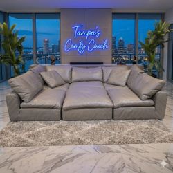 RH- Gray Leather Restoration Hardware Original Cloud Couch (6pc)