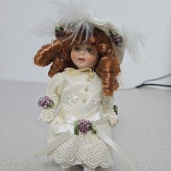 Vintage 1995 Concord Inc. Porcelain Doll – Victorian Style – 8" Tall – Red Curly Hair – Made in China