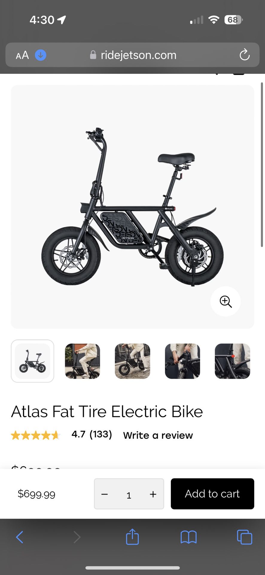 Atlas Fat Tire Electric Bike Used A Few Times 