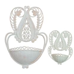 Set of 2 Vintage Burwood Wall Pocket Planters #484 and #2298‑1 Faux Wicker Dated 1976 