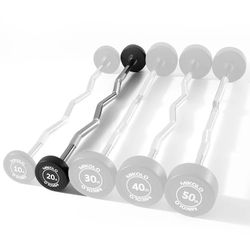 Mikolo Rubber Coated Fixed Weight EZ Curl Barbell, Pre-Loaded Weights EZ Curl Solid Steel Barbells, Weighted Bar for Weightlifting Exercise （20LBS
