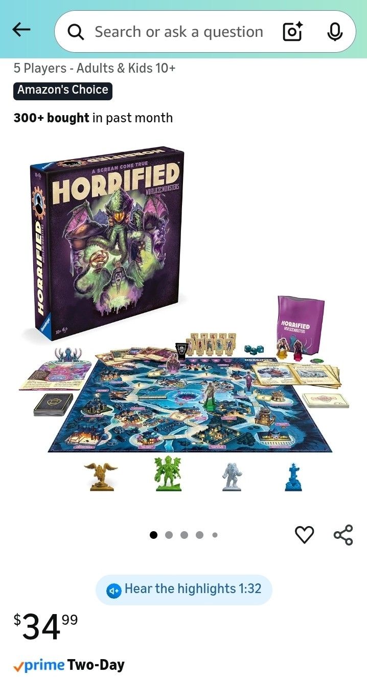 Horrified World Of Monster Board Game 1-5 Players