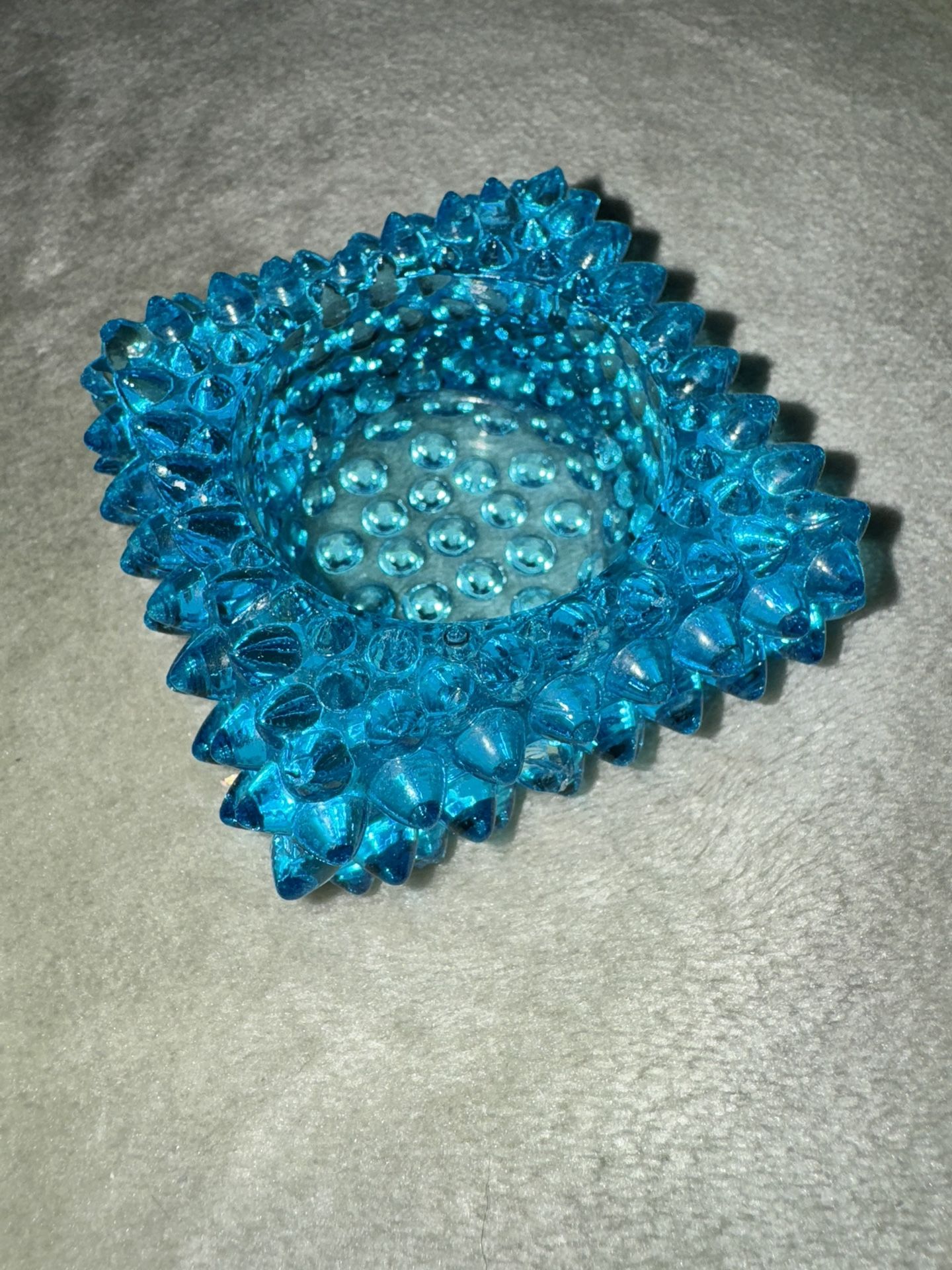 3”x 3” Blue UV Reactive Uranium Glass Aqua Blue Candle Holder
