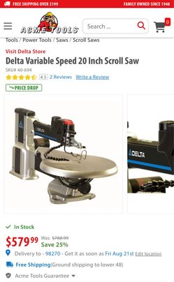 Delta Variable Speed 20 Inch Scroll Saw