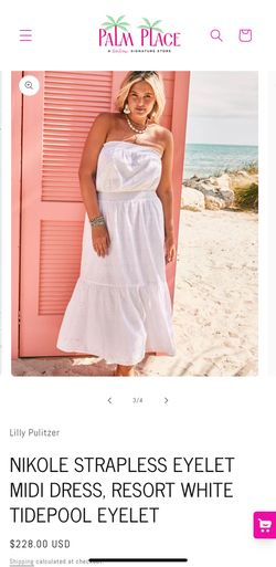 Lily Pulitzer NIKOLE STRAPLESS EYELET MIDI DRESS, RESORT WHITE TIDEPOOL EYELET size Large