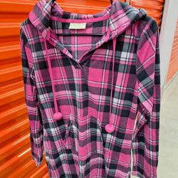Pink Plaid Soft Long Sleep Dress