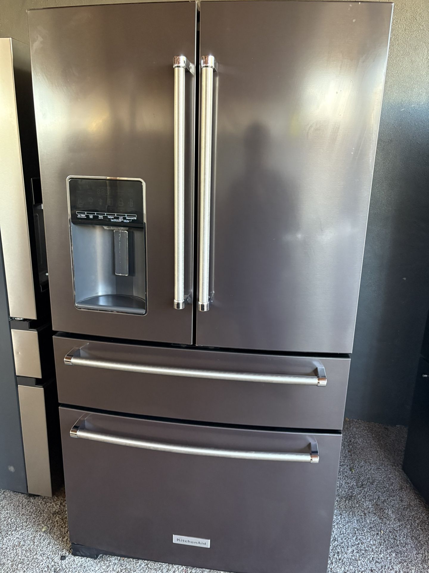 Kitchenaid 4 Door Black Stainless Fridge Works Perfect. In Good Condition. Free Delivery To The Garage.