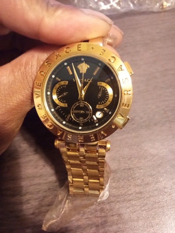 BLK N Gold Versace Watch $399 New No Less