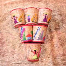 Colorful Collection Of Woven Cups From El Salvador With Embroidery