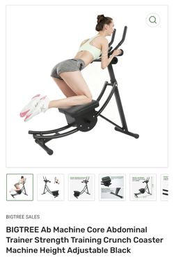 BIGTREE Ab Machine Core Abdominal Trainer Strength Training Crunch Coaster Machine Height Adjustable Black