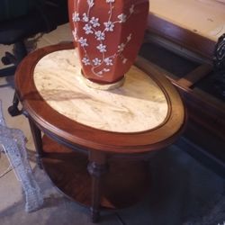 Solid Cherry Wood  Marble Top. Lamp Table 