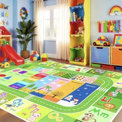 BATATADOCE Kids Rugs for Playroom - Educational Rug with ABC Alphabet, Animals Colors, ABC Rugs for Children Playroom Cartoon Kids Play Mat for Bedroo