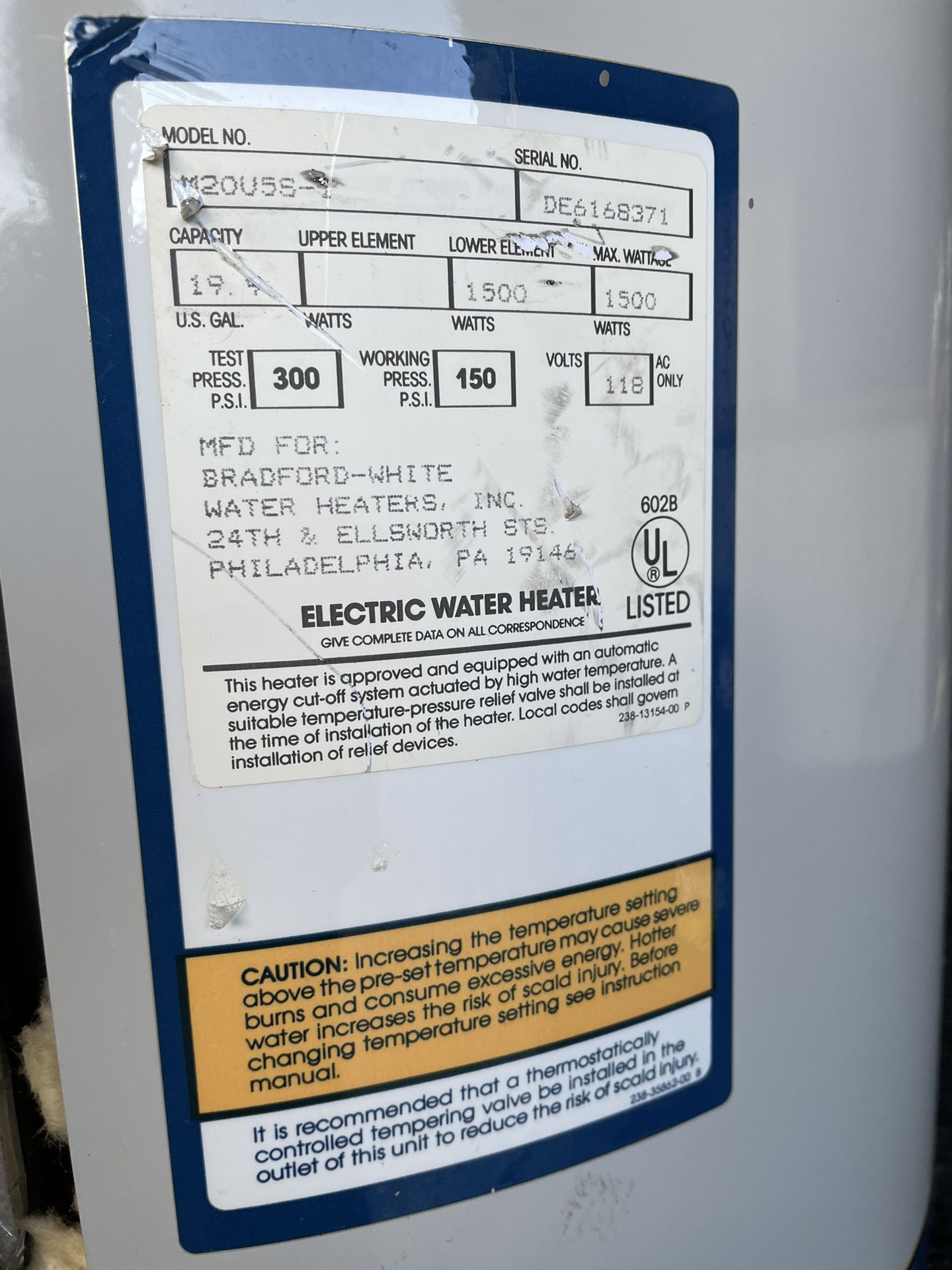 20  Gallon Electric 110 Hot Water Heater