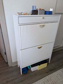 White Shoe Cabinet with Flip Doors