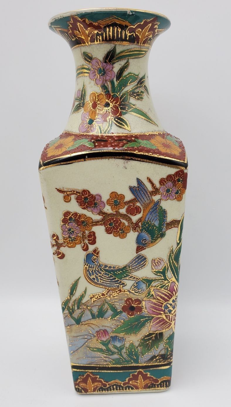 Satsuma-Style Square Hand Painted Vase