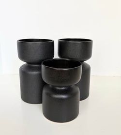 Set of 3 Modern Black Ceramic Vases in Matte Finish