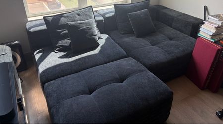 Modular Charcoal Gray sectional sofa with ottoman