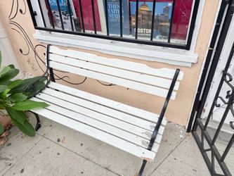 White Wood Slat Garden Bench with Iron Frame set of 2