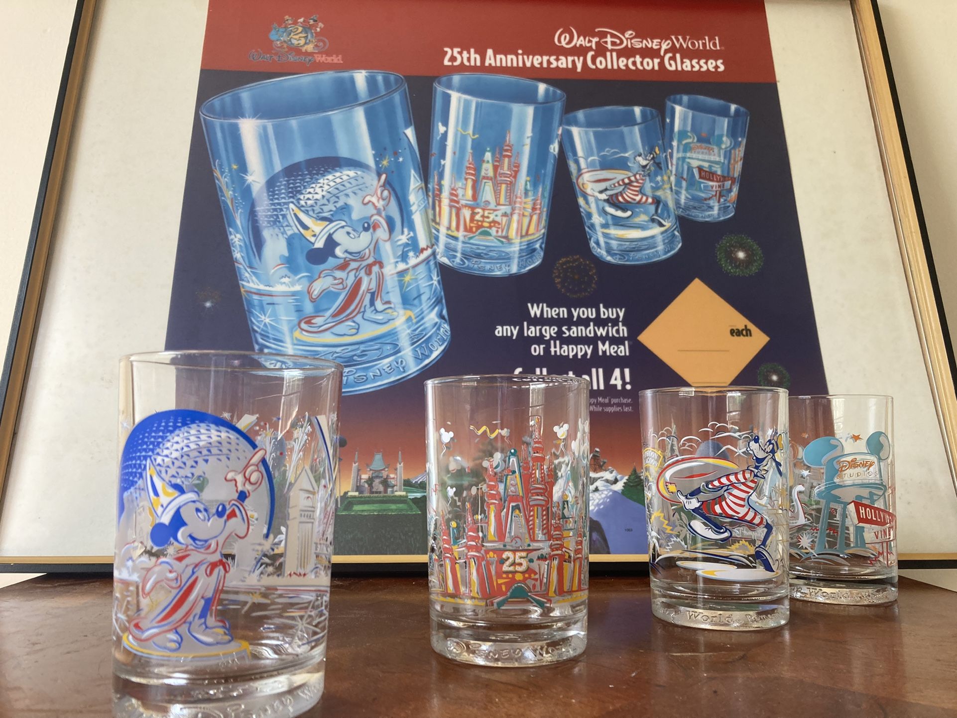 Walt Disney World 25th anniversary glasses and poster