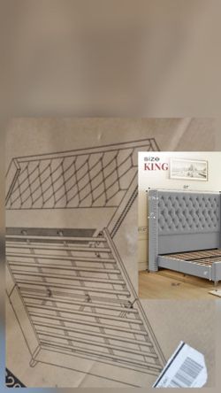 King Size Bed Frame -Brand New - Unused -  Velvet Upholstered Platform, Grey