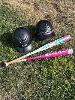 Rawlings Batting Helmets and Easton Topaz Bat Set