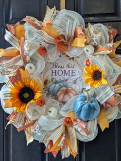 "Bless This Home" fall wreath