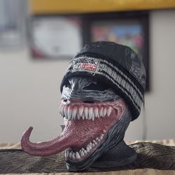 BLACK & GREY LEATHER SYMBIOTIC MUSIC  BEANIE 