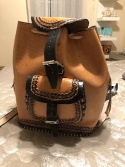Genuine leather camel backpack