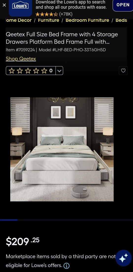 Qeetex Full-Size Platform Bed Frame With Storage