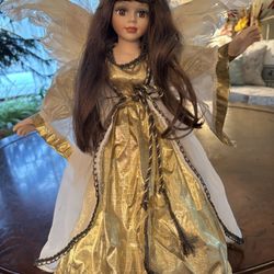 Vtg. 16” Porcelain Christmas Angel Doll