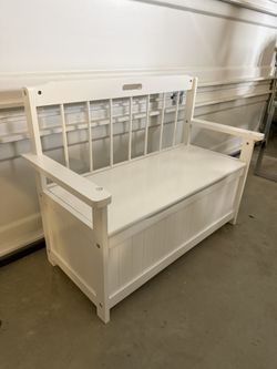 New Kids Bench Storage Box Chest Toy Box  White Wood 