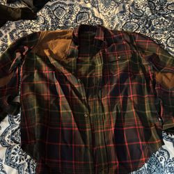 90s Ralph Lauren 100% Wool Plaid Shirt With Leather Patches