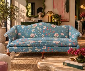 Camelback Sofa in Blue Floral Upholstery