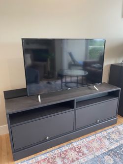 Dark Wood Entertainment Stand + Cabinet