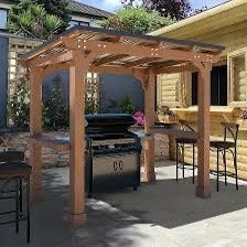 gazebos. turf grass . block walls 