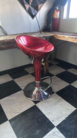 Red Adjustable Bar Stool with Chrome Base