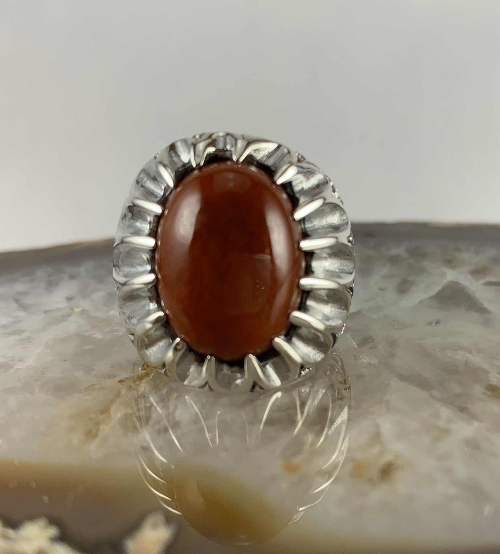 Burmese Red Jade Ring In Sterling Silver