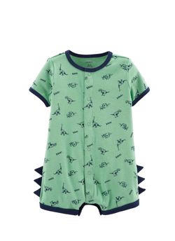 NWT $16 Carter’s 09/2018 Green Dinosaur Print Snap Up Short Sleeve Romper 12M