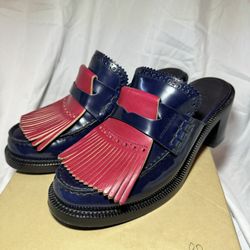 Burberry English Icons Fringes Beckshill Block Heel Mule size 8